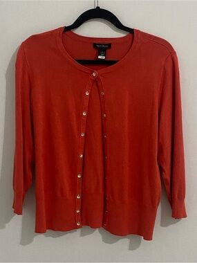 White House Black Market Burnt Orange 3/4 Sleeve Button-Front Women's Cardigan-L
